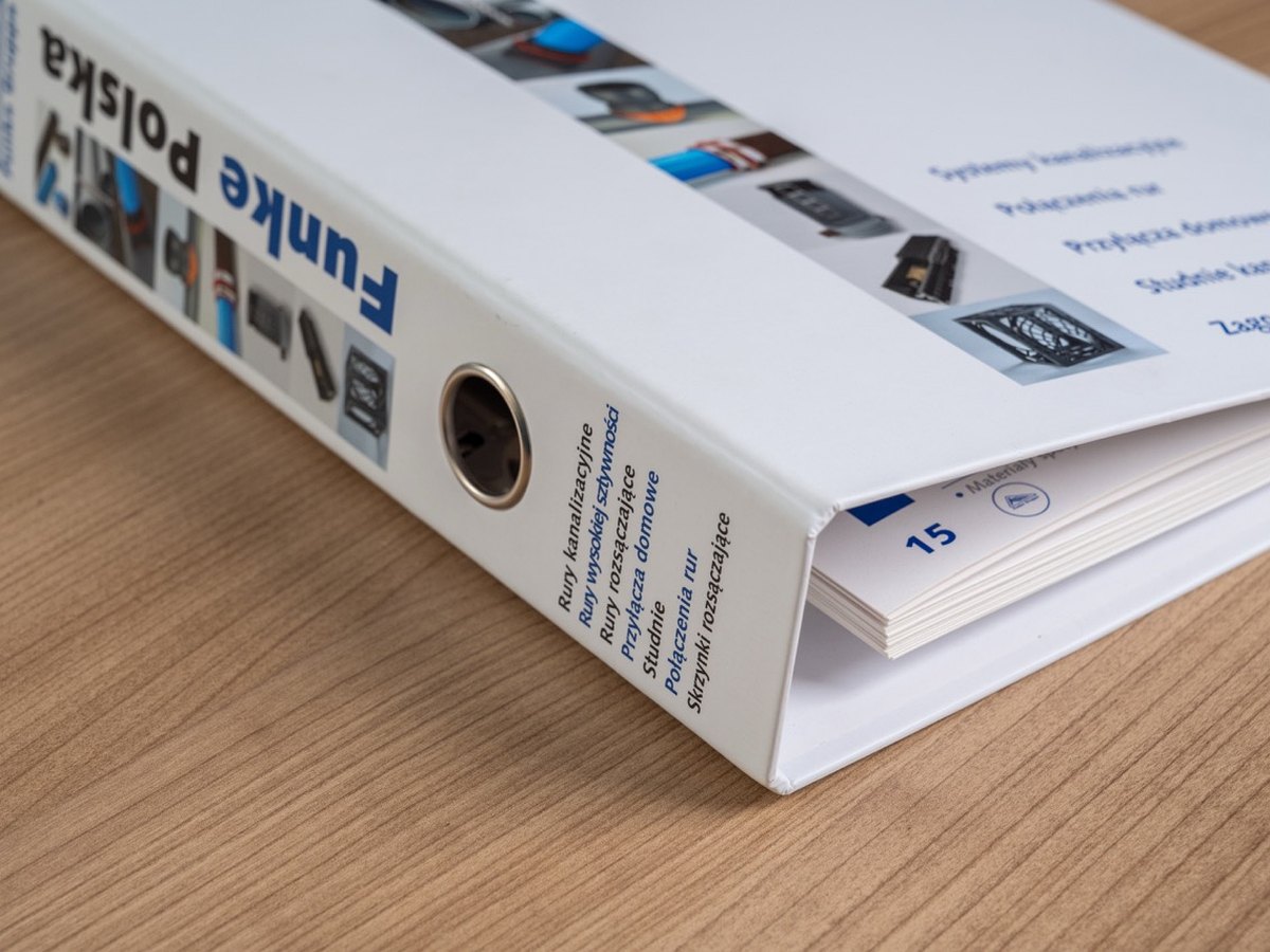 Segregator i katalog firmowy z drukiem na grzbiecie
